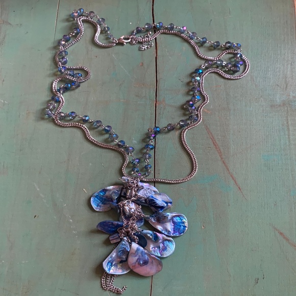 Blue Mother of pearl & Crystal Necklace 30" Long - Picture 7 of 12